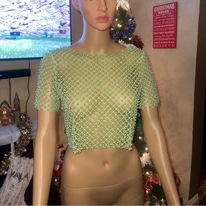 Windsor Green Pearl Mesh Crop Top
